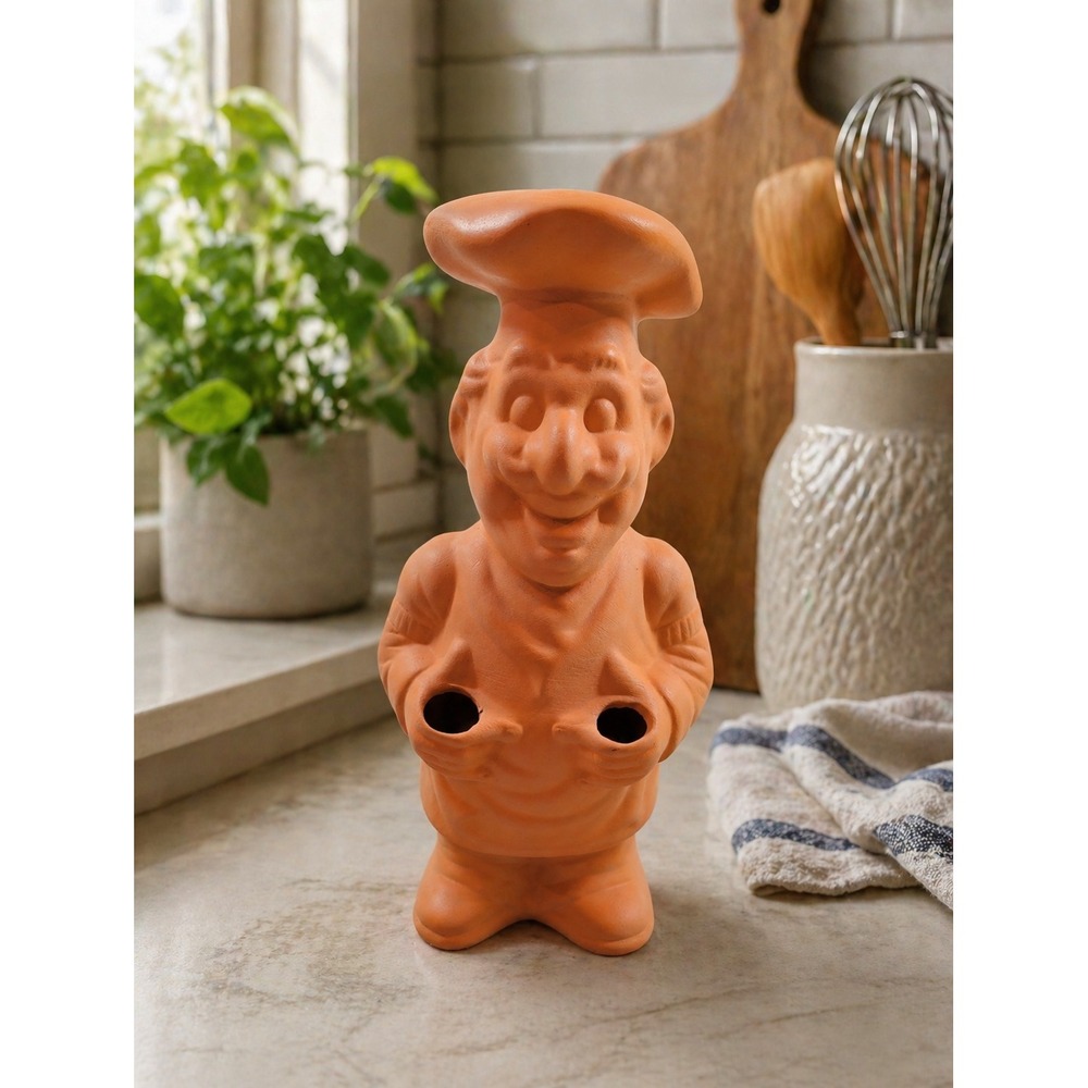 Vintage Terracotta Clay Chef Figurine Baker Statue Kitchen Decor‎ 11 Inch Orange